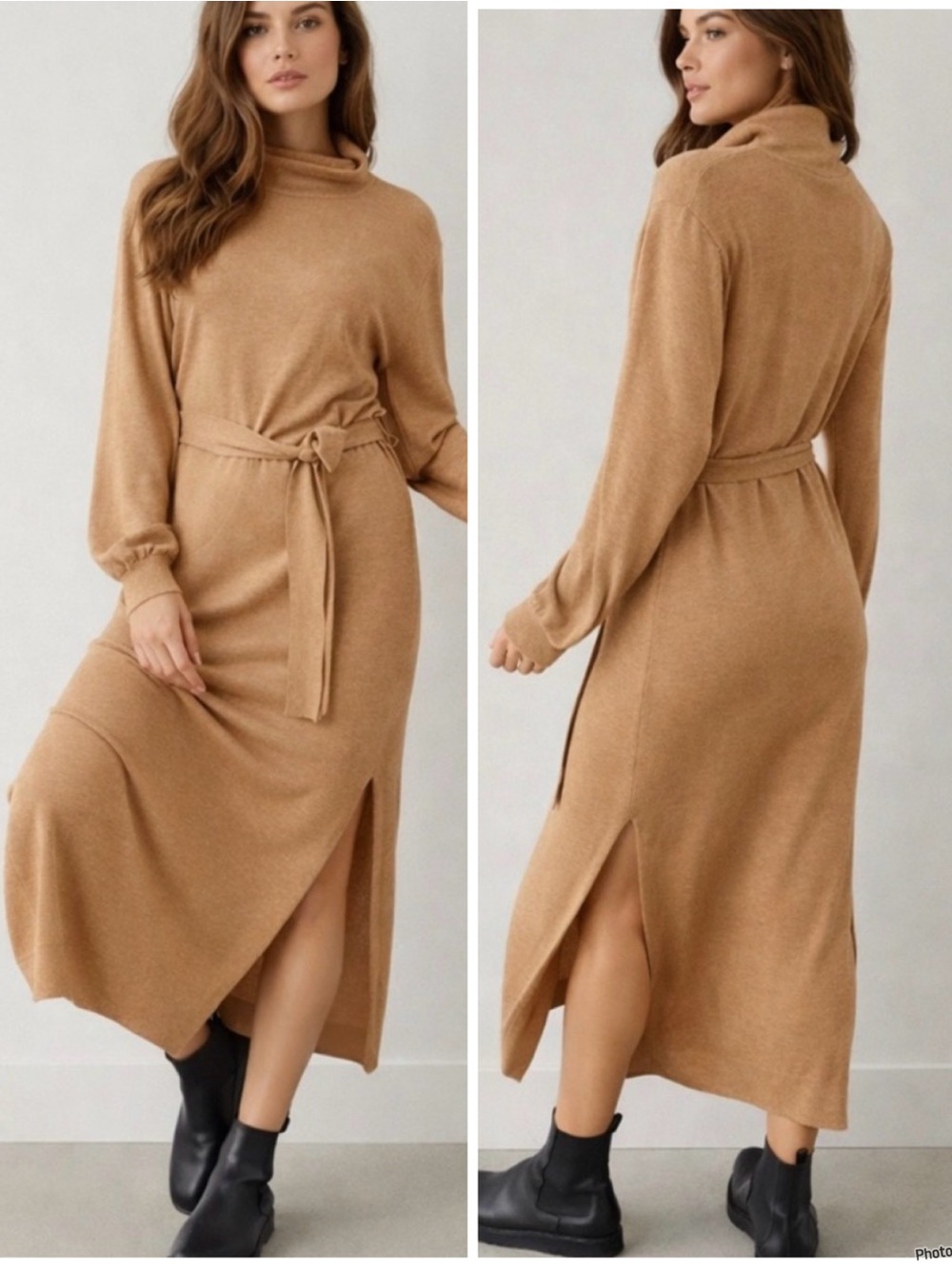 Aritzia The Group Babaton Ono Sweater Maxi Dress Tan Turtleneck Minimalist XS